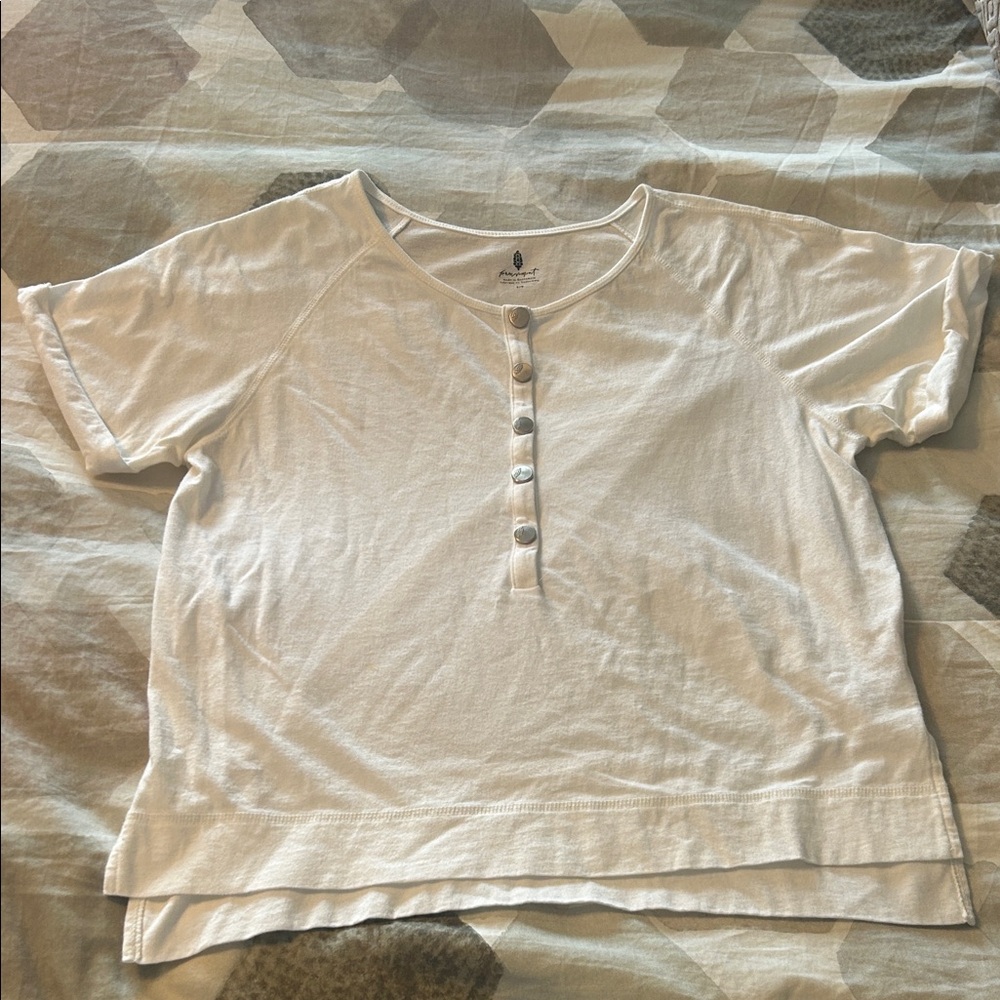 Free People Movement White Button-Up Short Sleeve Top